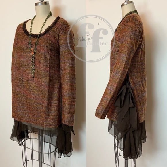 A'reve Autumn Knit Chiffon Hem Sweater Tunic Top - Picture 2 of 5